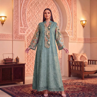 Nouvelle Robe de Soirée Longue Élégante et Chic à Col en V Brodé en Polyester, Imprimée, à Manches Longues, Style Turc Ample pour Femme