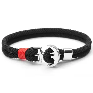 Venda quente Handmade Mens Paracord Âncora Fecho Trançado Corda De Nylon Charme Liga Multilayer Dia do Pai Presente Pulseira