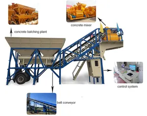 Taşınabilir römork hazır karışım Mini küçük mobil beton harmanlama santrali fiyat maliyeti satılık