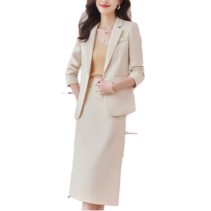 D & M haut de gamme mode dames bureau Blazers costume automne couleur unie haut avec bouton décor tissé demi jupe femmes vêtements formels - Product Image 1