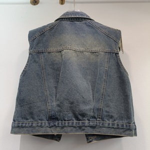 Camiseta sin mangas corta informal sin mangas para <span class=keywords><strong>mujer</strong></span> 2025 nuevo estilo coreano con chaleco vaquero con borlas de diamantes de imitación de retazos de plumas - Product Image 5