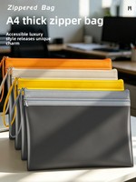 Carpeta de Documentos A4 de Doble Capa, Impermeable, Material PU, Portadocumentos Grueso, Organizador de Suministros de Oficina, Bolsa con Cierre