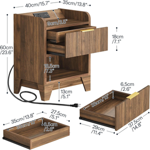 Mesita de Noche Moderna con Ranuras para Cargar, Mesa Auxiliar de <span class=keywords><strong>Madera</strong></span> para Dormitorio - Product Image 3