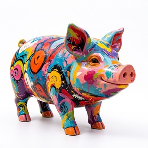 Statue de cochon en résine colorée, sculpture animale peinte à la main, figurine de style graffiti pour la décoration de la maison, du bureau ou comme cadeau - Product Image 1