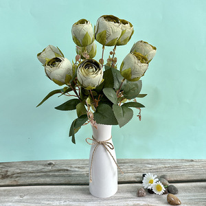 Flores Queyiyi, 9 Cabezas de Rosas de Té Artificiales de Seda, Decoración para Bodas, Arreglo para Mesa de Comedor - Product Image 4