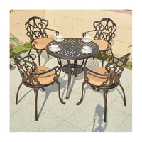 de café en terrasse européenne Mobilier d'extérieur Balcon Coulée d'aluminium Petite table à manger ronde Ensemble de 4 chaises