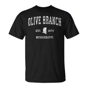 Camiseta deportiva vintage Olive Branch Mississippi Est 1874 de manga corta unisex de algodón con cuello redondo - Product Image 2