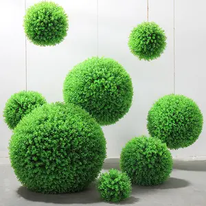 Bola rumput Boxwood hijau bulat, bola Topiary buatan mudah dirakit