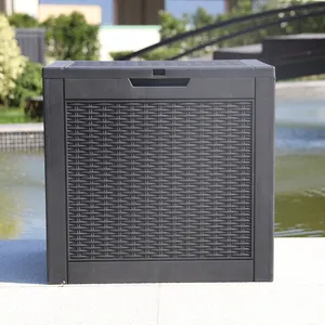 Caja de almacenamiento de plástico de ratán negro impermeable para exteriores, con tapa, 118L/31,2 gal