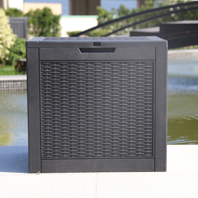 118L/ 31.2Gal Outdoor Waterproof Black Rattan Plastic Storage Box with Lid