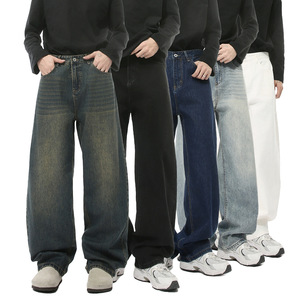<span class=keywords><strong>Jeans</strong></span> Larghi da <span class=keywords><strong>Uomo</strong></span> Vintage in Denim Lavato Effetto Usurato a Vita Media Vestibilità Ampia Casual Multicolore - Product Image 1