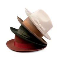 Huayihats 도매 솔리드 컬러 파나마 펠트 모자 100% 양모 남성 와이드 브림 chapeau homme 럭셔리 페도라 여름 모자