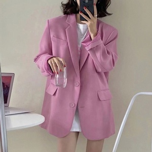 Damen Langarm-<span class=keywords><strong>Blazer</strong></span> für Büro-Outfits Frühling Sommer Lose Mäntel mit Revers Gestrickte Oberbekleidung Einfarbiges Muster Knopf-Dekoration - Product Image 3