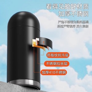 <b>Large</b> size trash can, round stainless steel, bullet shape, no lid, for milk tea shops, coffee shops, hotels, commercial use, - Product Image 2