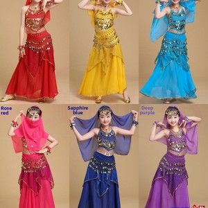 Costume de <span class=keywords><strong>danse</strong></span> du ventre pour filles, 100% polyester, tenue de <span class=keywords><strong>danse</strong></span> ethnique indienne du Xinjiang, ensemble de robe de performance et d'entraînement - Product Image 4