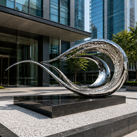 Sculpture Moderne Abstraite en Acier Inoxydable Poli Effet Miroir, Ornement Métallique en Maille en Forme de Feuille, Couleurs et Tailles Personnalisables pour Jardin