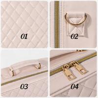 Trousse de Maquillage Étanche en PU avec Fermeture Éclair, Grande Capacité, Miroir LED, Portable, Écologique, pour Voyage