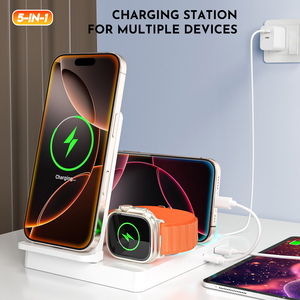 Nouvelle Station de Recharge Magnétique Sans Fil Pliable 5-en-1 30W avec Lumière Ambiante et Logo Personnalisé, Double Bobine <span class=keywords><strong>USB</strong></span> Type-C – Édition 2026 – Vente Flash - Product Image 2