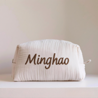 Benutzer definierte Größe Logo Tragbare Reise Make-up Tasche Umwelt freundliche Plain Cotton Gaze Kosmetik tasche mit Stickerei Marke Logo