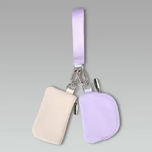 Portable poche zippée porte-cartes double pochette en nylon portefeuille petit mini porte-monnaie bracelet porte-clés pour les femmes