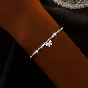 Fashion Luxury Minimalist 925 Sterling <b>Silver</b> Rhodium Plated Chain Link Heart <b>Cross</b> Flower Bow Charms Zircon <b>Bracelet</b> Women - Product Image 5