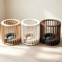 Table basse intégrée 2 en 1 et lit pour chat, table d'appoint en bois avec plateau en verre rond, mobilier de couchage pour animaux de compagnie d'intérieur pour salon