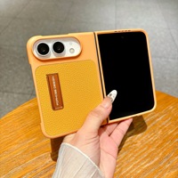 Effen kleur PU Litchi-patroon mobiele telefoonhoes met onzichtbare stripbeugel Zakelijke anti-val opvouwbare hoes voor iPhone DUO