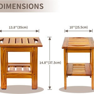 Tabouret de salle de bain en teck Ruoyi 35x35x37cm, siège de douche en bois à deux niveaux avec rangement pour salles de bain - Product Image 3