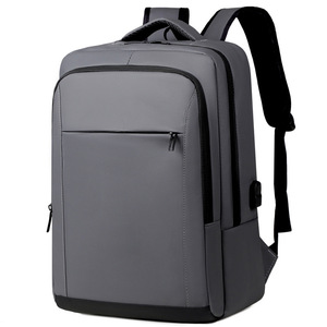 Business <b>Backpack</b> 16-Inch <b>Laptop</b> Compartment USB Charging Port <b>For</b> Men Travel Commuting Black Gray Solid Color - Product Image 2