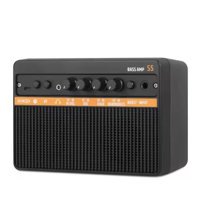 10W Mini Bass Amp Portable Rechargeable Bass Guitar Practice Amplifier with Clean Drive Channels with Dual Channel Aux in Jack