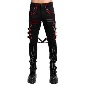 Pantalones Cargo Punk Góticos para Hombre en Negro y Rojo con Cadenas, Remaches y Cremallera, Estilo Emo - Product Image 1