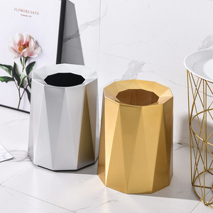 Octagonal Trash Can Gold And Silver Big Size Indoor Waste <b>Bin</b> For Home Office Nordic Style Minimalist Design - Product Image 1
