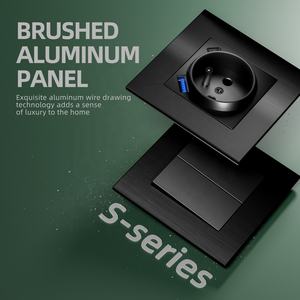 Prises de courant de type E standard européen avec USB 16A 250V, <span class=keywords><strong>plaque</strong></span> en aluminium brossé couleur or, panneau métallique - Product Image 4