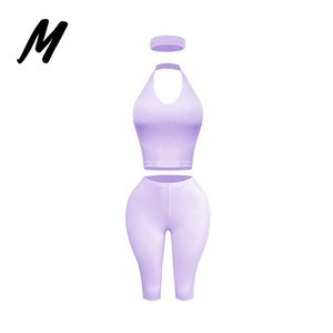 Ensemble deux pièces pour femmes 2026 : Crop top halter double couche en coton et legging capri, personnalisable avec logo, style Y2K - Product Image 5