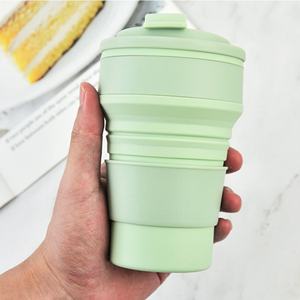 Vente en gros de gobelets en silicone 350 ml, bouteille d'eau portable, gobelet à café réutilisable en silicone avec couvercle, gobelet pliable en silicone - Product Image 5