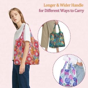 Custom Logo Reusable Groceries Shopping <b>Foldable</b> Washable Tote <b>Bags</b> Eco-Friendly With Attached Pouch - Product Image 3