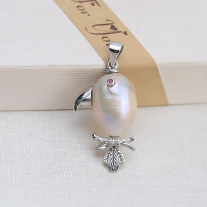 Collier pendentif en argent 925 fait main avec perle baroque en forme de perroquet avec base creuse, composants et trouvailles de bijoux DIY pour femmes 1733 - Product Image 4