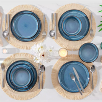 Service de table en céramique EKA de haute qualité, bleu et noir, à double tonalité, avec glaçure réactive, OEM/ODM, ensemble de vaisselle en grès