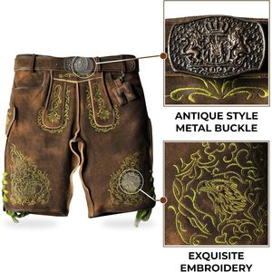 Lederhosen authentiques pour hommes, shorts en cuir véritable, tenues d'Oktoberfest, vêtements traditionnels allemands, longueur courte, avec logo brodé sur le devant - Product Image 2
