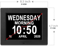 Jam Alarm kalender Digital 8 inci, jam hari Alarm Tampilan besar penurunan memori dengan pengingat obat