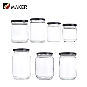 Food Storage Pickles Jars 500 Ml Round Air Tight Glass Jars With Black Lid For Honey Spices Dry Fruits Jam Nuts Peanut Butter