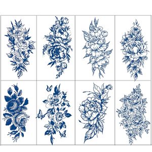 Pegatinas de tatuajes temporales florales, película de rosa azul, resistente al agua, duración de 1 a 3 semanas, aplicación en el brazo, talla única - Product Image 2