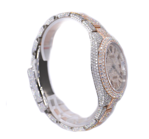 Montre pour homme <span class=keywords><strong>ROLX</strong></span> en or rose avec cadran romain, entièrement sertie de diamants en moissanite, mouvement automatique 22 carats - Product Image 3