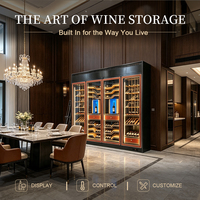 Armoire à vin de luxe en acier inoxydable avec cadre doré, cave à vin en verre personnalisable pour usage commercial