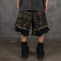 Shorts amples pour hommes en denim 100% coton, double couche, déchirés, camouflage noir, taille mi-haute, personnalisables, vente en gros pour marques de mode