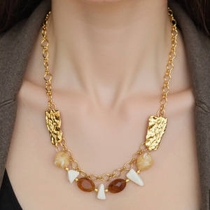 Collar de Moda con Cuentas, Aleación de Zinc, Corazón de Resina, Ovalado, Cadena para Clavícula, XL31933 - Product Image 3