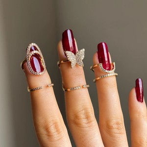 Elegant Nail <b>Ring</b> Adjustable <b>Opening</b> 18k Gold Micro Pave Zircon Butterfly Shape Women's Party Jewelry - Product Image 1