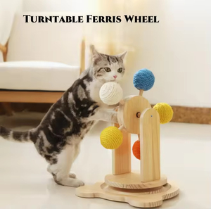 Nuevo Diseño, Rueda de la Fortuna Giratoria con 5 Bolas de Sisal Coloridas, Base Giratoria de Madera Maciza, Juguete Rascador Interactivo para Gatos - Product Image 1