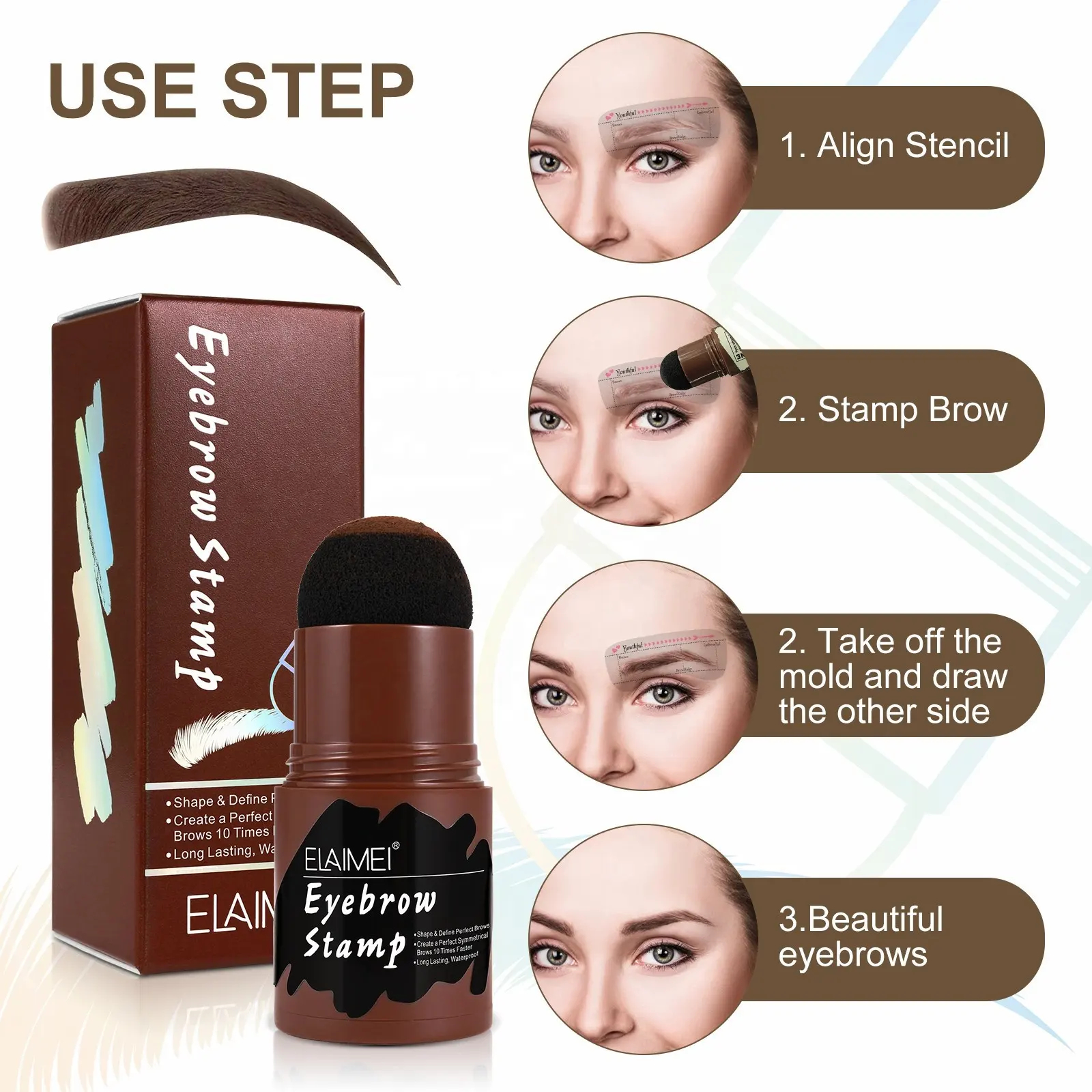 ELAIMEIは自然な定義者の眉毛スタイルを簡単に作成しますワンステップ防水眉毛スタンプシェーピングキット