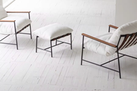 Meubles de salon en tissu d'acier simple scandinave coussin blanc chaise longue pouf d'hôtel